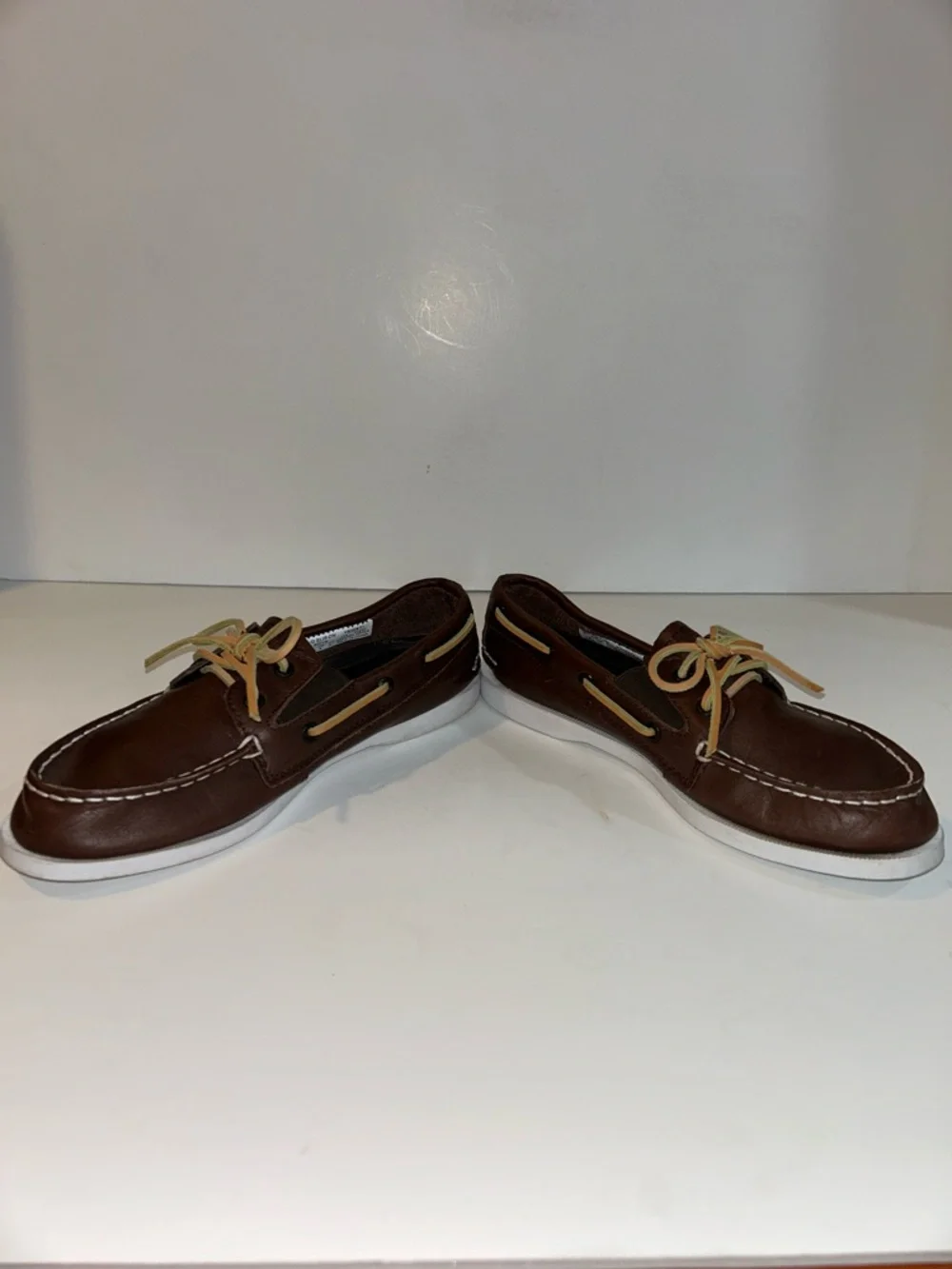 Sperry Brown Leather Boat Shoes with Tan Laces